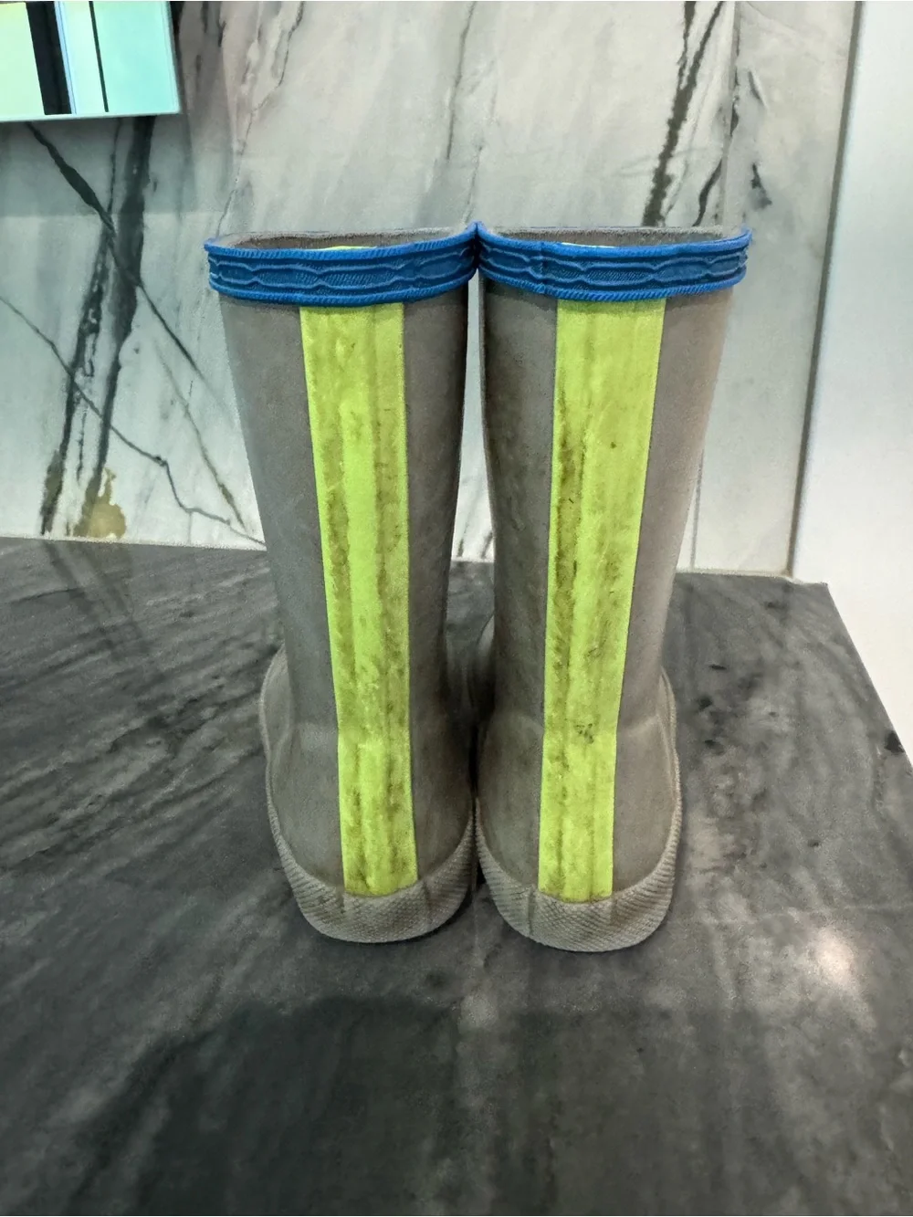 Hunter Kids Gray Rubber Rain Boots with Blue Trim